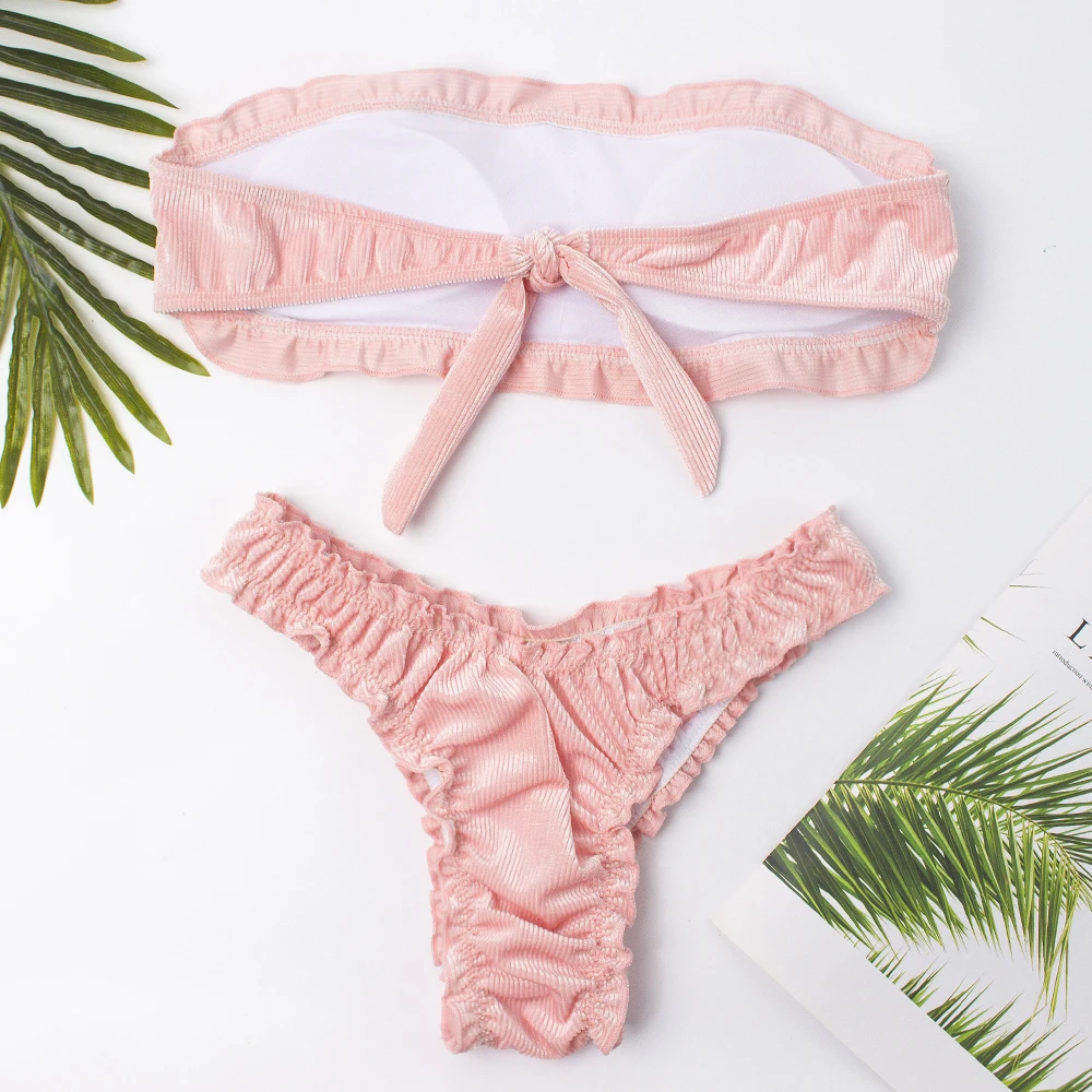 Женский пикантный комплект бикини женский купальник на одно плечо однотонный из