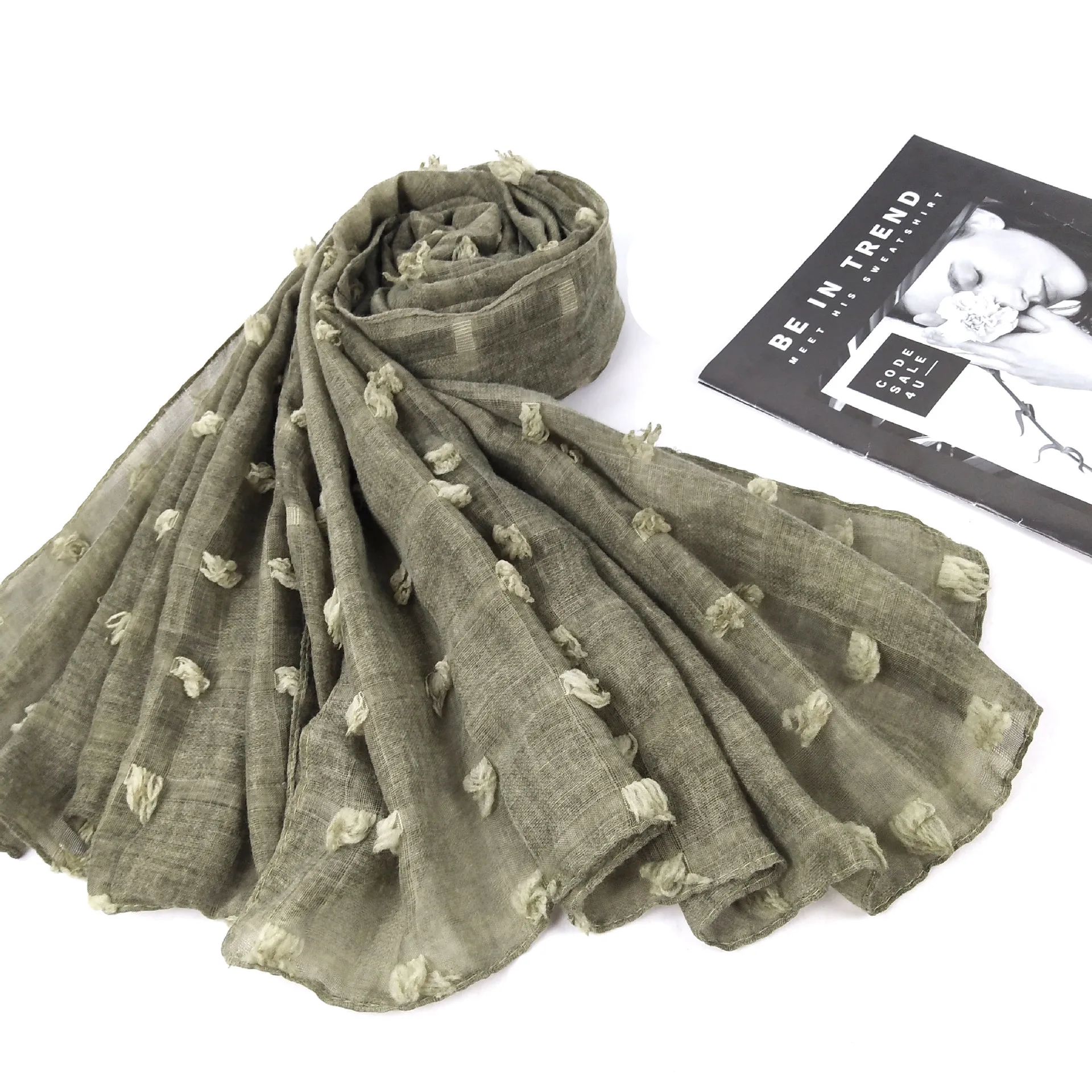 

Cotton Tie-dye Jacquard Ball Muslim Hijabs Headscarf Arab Women Plain Scarves Wraps Malaysia Long Shawl Islamic Hijab 180x90cm