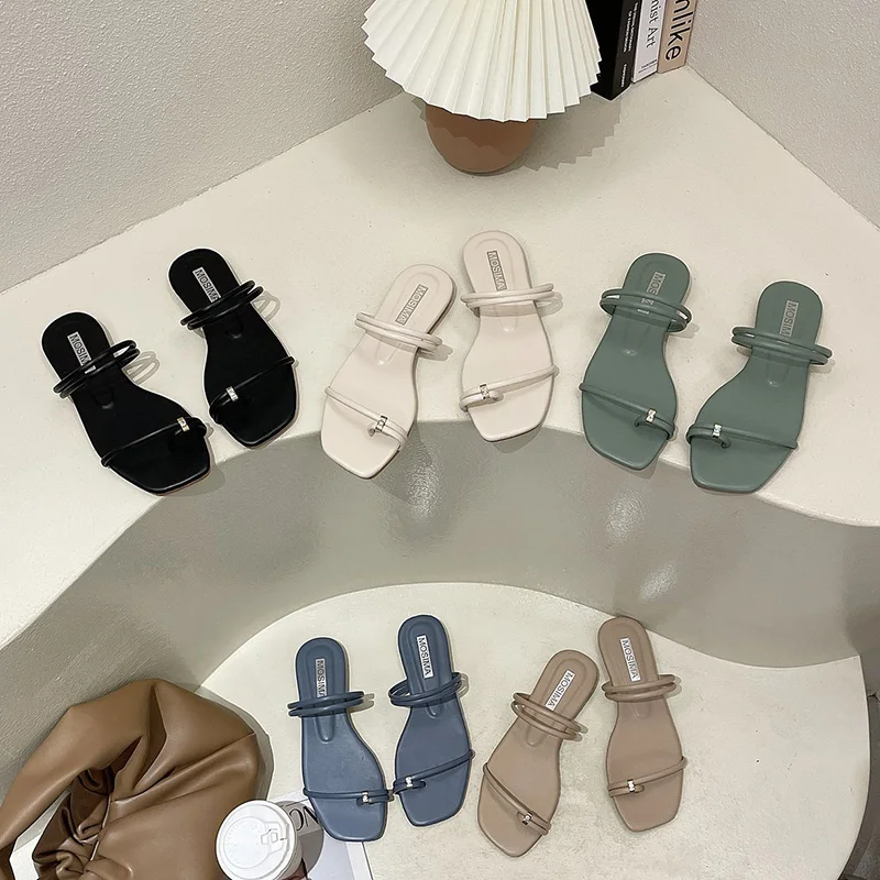 

Slippers Casual Female Shoes Rubber Flip Flops Slides Luxury 2021 Soft Hawaiian Flat PU Rome Basic Fashion Concise Shoes Woman 2