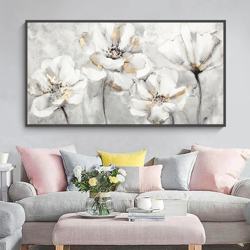 Домашний плакат печать на холсте картина с белыми и золотыми современными