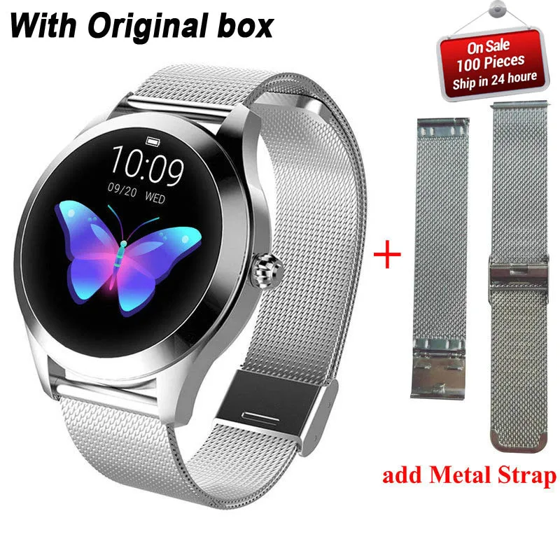 add extra strap KW10 Смарт часы для женщин IP68 Водонепроницаемый мониторинг сердечного ритма Bluetooth фитнес Браслет Smartwatch для Android IOS pk H2 H1 - Цвет: add extra strap