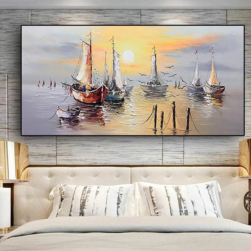 

Abstract Sunrise Knife Sea Boat Canvas Painting Wall Art Decoration Cuadros Posters and Prints Living Room Home Pictures