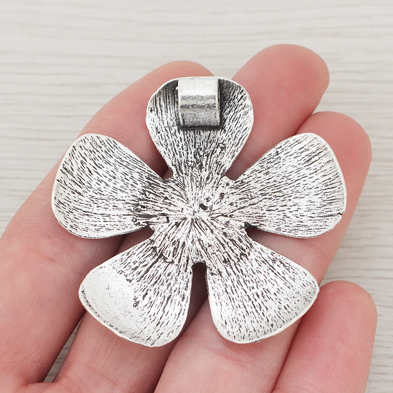 3 x тибетские серебряные большие пять лепестков цветок Подвески для изготовление