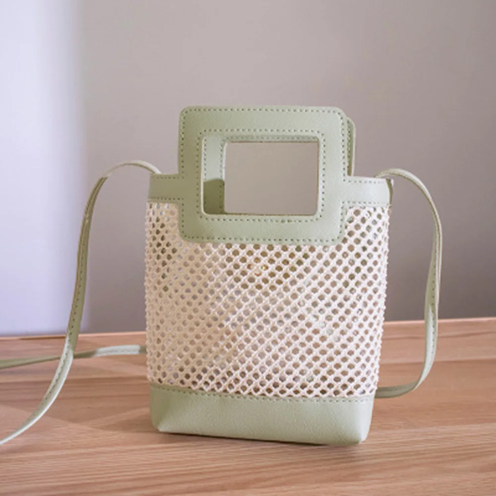 

New Fashion Mesh Transparent Contrast Color Handbag Elegant Women Girl's Single Shoulder Messenger Bag Mobile Phone Bag