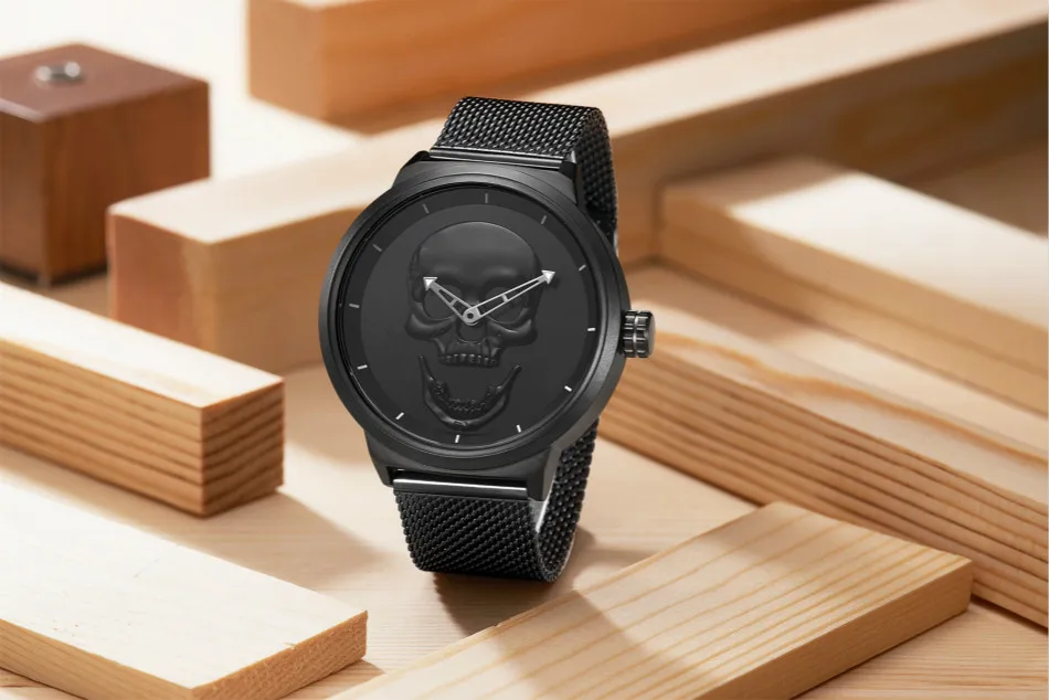 Часы наручные мужские кварцевые с черепом уникальные спортивные браслетом из