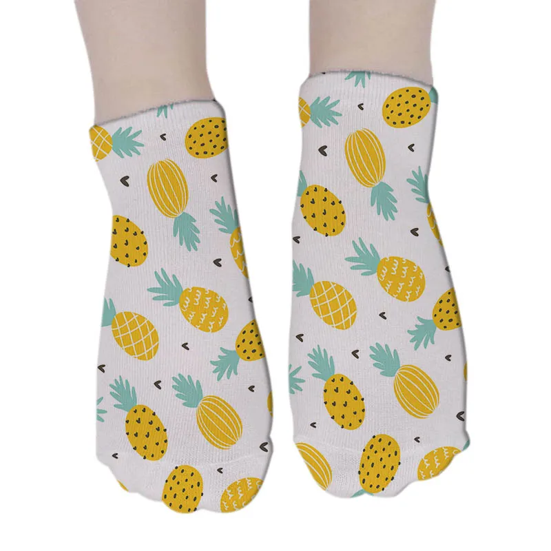Женские короткие носки с 3D принтом летние до щиколотки рисунком кактуса ананаса