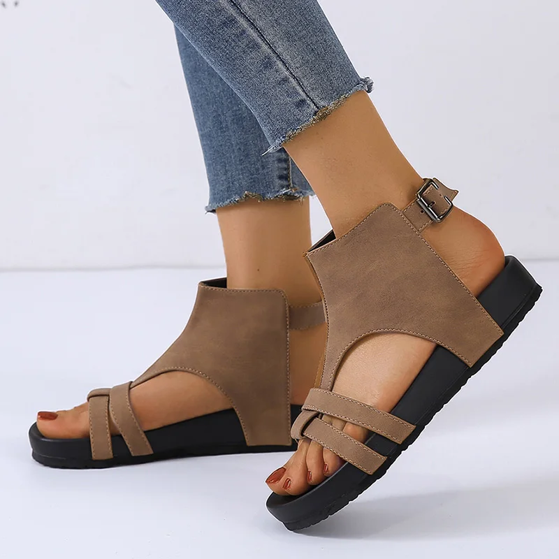 Женские сандалии-гладиаторы на плоской подошве Летняя женская обувь платформе