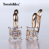 square full white clear cubic zircon drop earrings for women 585 rose gold color stud earrings elegant luxury jewelry ge287