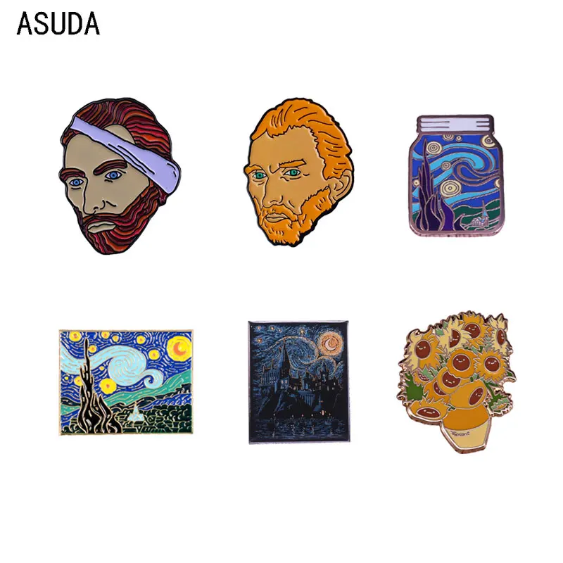 

Artist Vincent van Gogh enamel pins and oil painting brooch Men and women fashion jewelry gifts anime movie novel lapel badges