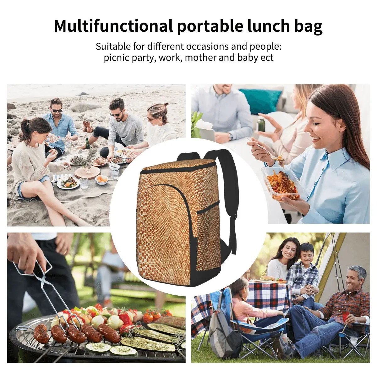 

15L Refrigerator Bag Soft Large Insulated Cooler Backpack Thermal Isothermal Fridge Travel Beach Beer Bag Tan Snake