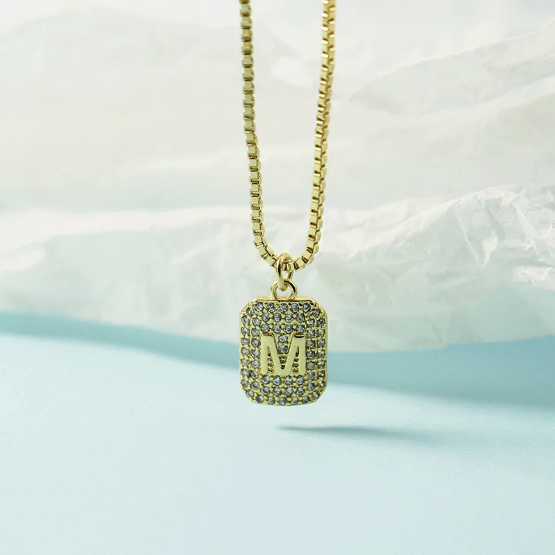 

925 Sterling Silver Geometric AAA + Zircon M Letter Chain Necklace Pendant For Woman Teenage Young Girl Jewelry Gift