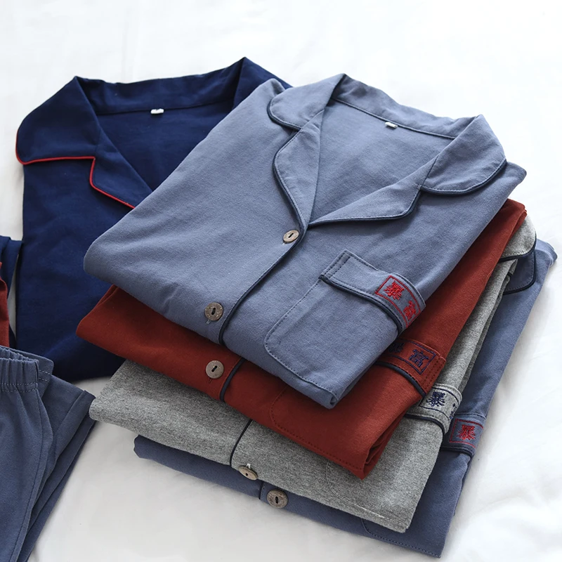 Пижама Мужская/Женская осенняя из мягкого хлопка с длинным рукавом дышащая