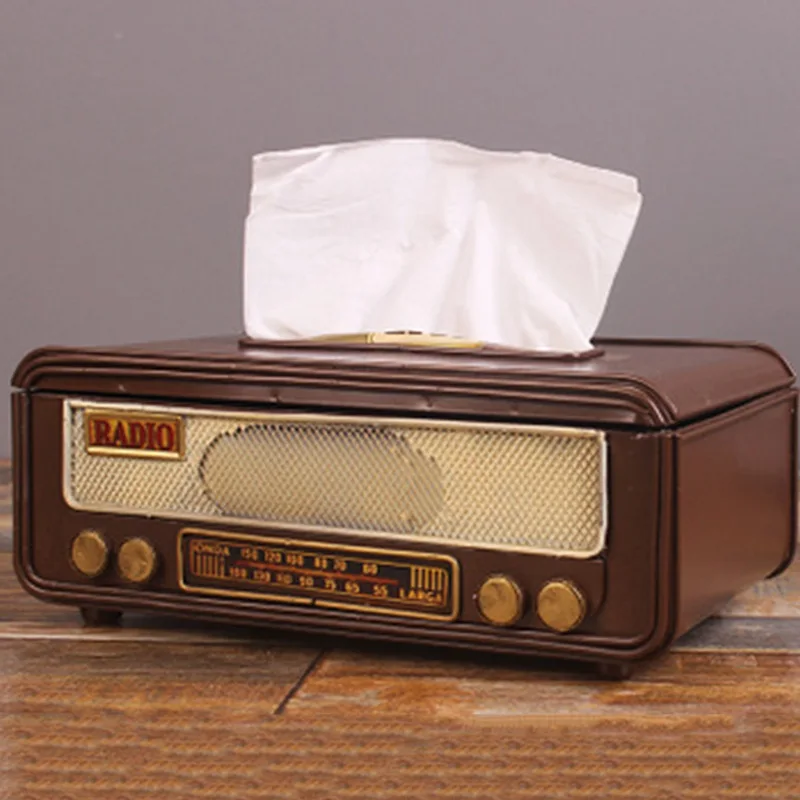 

Retro Radio Shape Tissue Paper Box Napkin Storage Container Towel Holder Case for Home Bar Office