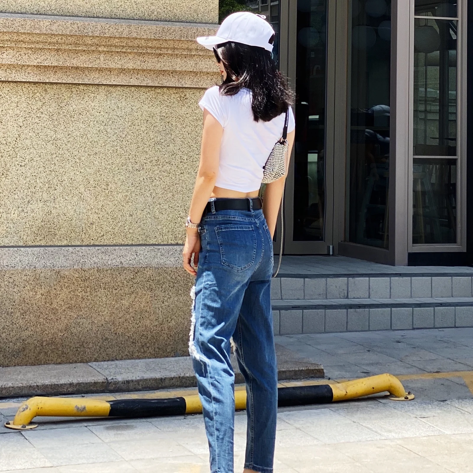 Euro 2021 new summer thin perforated jeans women's High Waist Stretch slim little feet quarter pants fashion