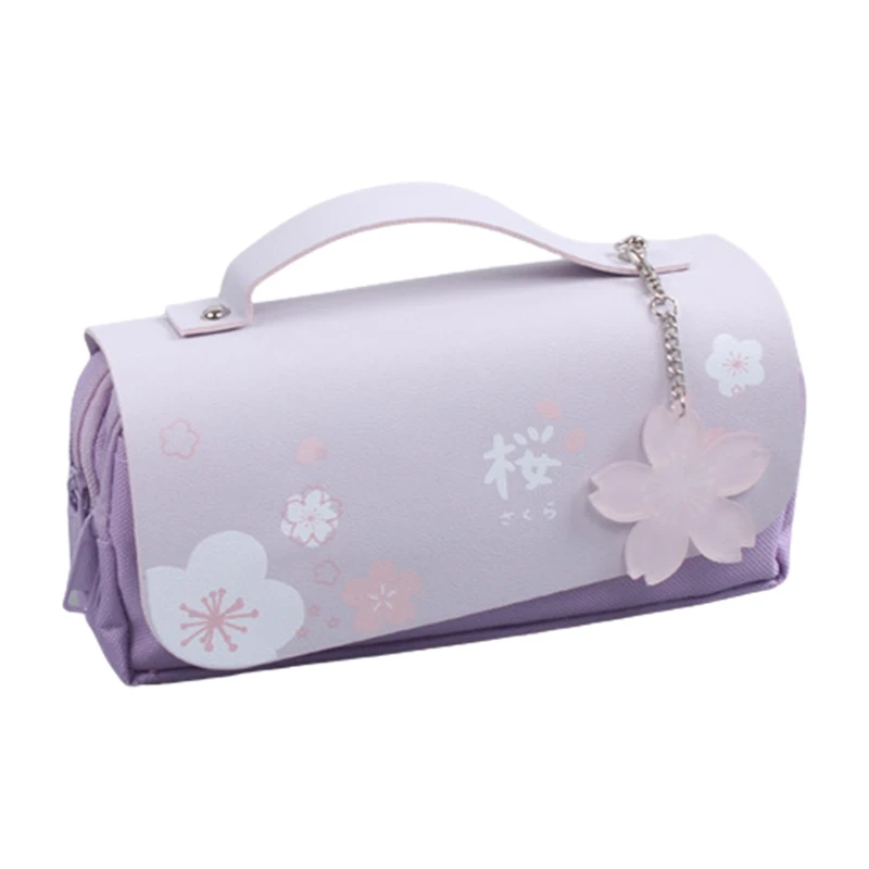 

Cherry Blossoms Pu Leather Student Pencil Case Double Zipper Large Capacity