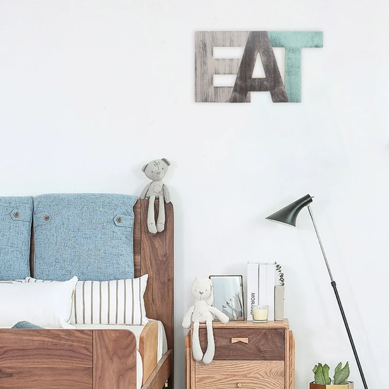 

Rustic Country Farmhouse Cutout Wooden EAT Block Letters Wall Mounted Decorative Signs for Home Kitchen Dining Room