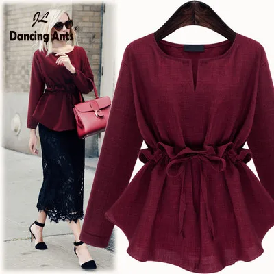 Женская блузка с длинным рукавом и круглым вырезом высокая талия женские топы