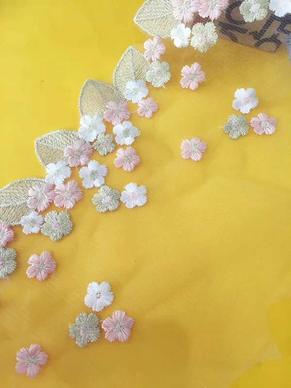 1 ярд розовое цветочное Золотое кружево свадебное кружевное украшение вышивка