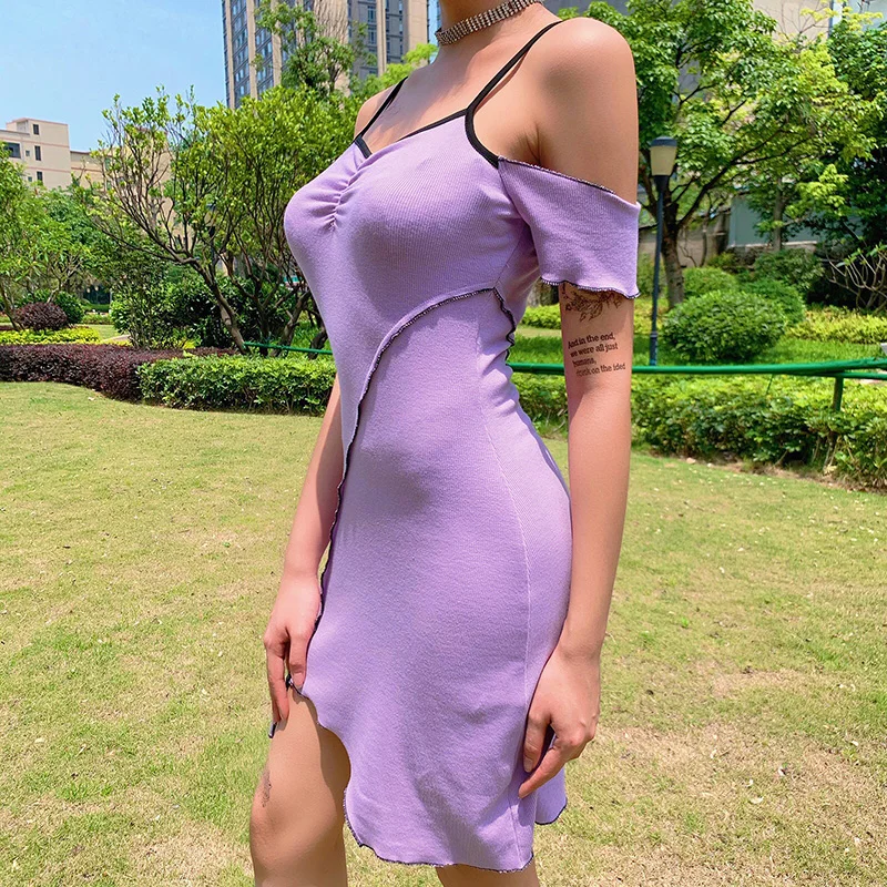 Женское мини-платье с коротким рукавом Gothblak фиолетовое трикотажное Повседневное