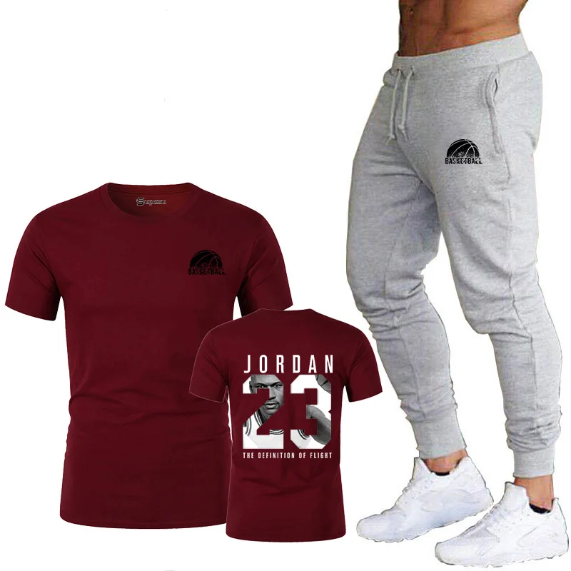 

2-piece set, men's Jordan 23 T-shirt pants summer 2021 sportswear men's sportswear jogging basketball T-shirt set
