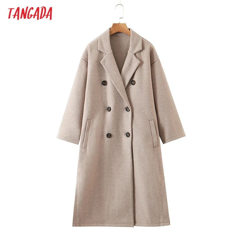 

Tangada Women 2021 Winter Thick Woolen Coats With Button Loose Long Sleeves Pocket Ladies Elegant OverCoat 8H162