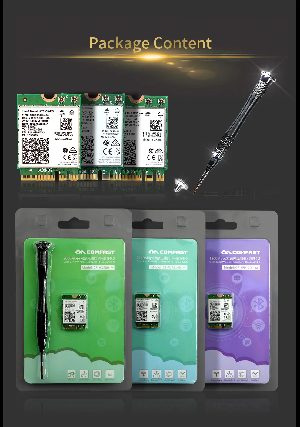 Comfast сетевая карта 2,4G/5G Двухдиапазонная 2974 Мбит/с Высокая скорость 802,11 AX/AC беспроводной Wi-Fi 6 AX200-M Wi-Fi Bluetooth 5,0 AX200-M