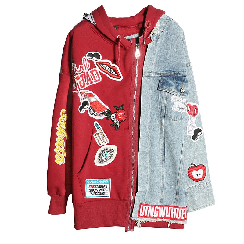 

Куртка женская с капюшоном и вышивкой, свободная