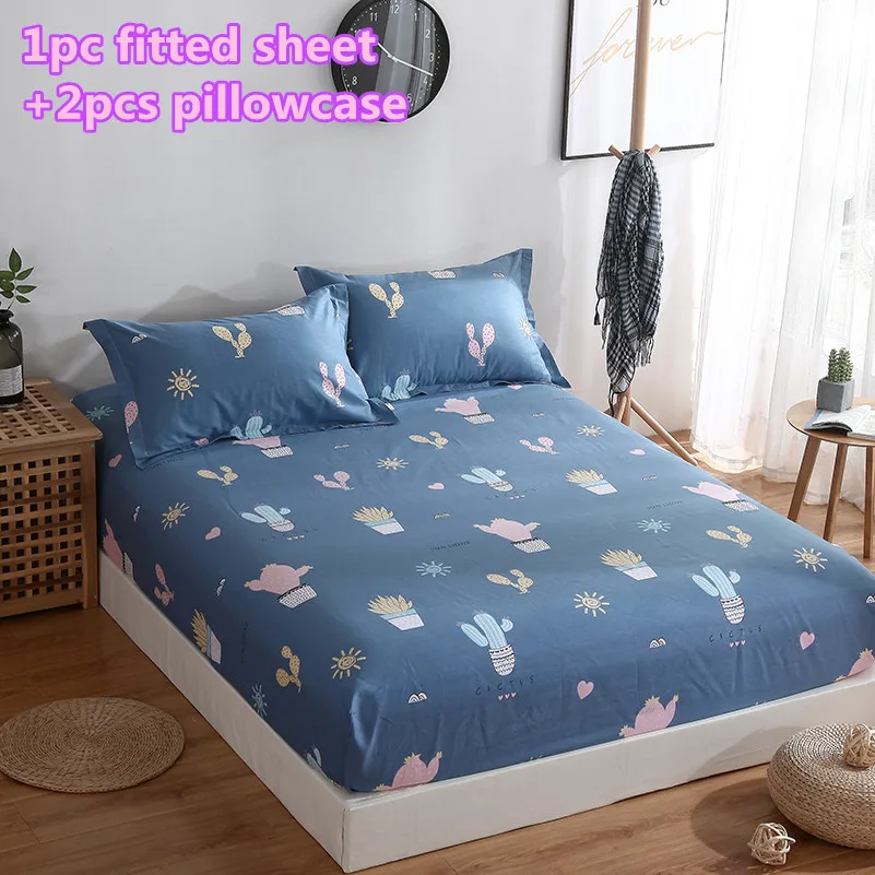 100% хлопок простыня синий кактус чехол для матраса один двойной набор постельного