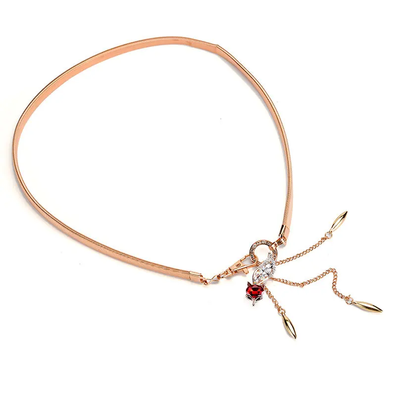 Женский Золотой металлический пояс цепочка с лисой кулон эластичный ремень