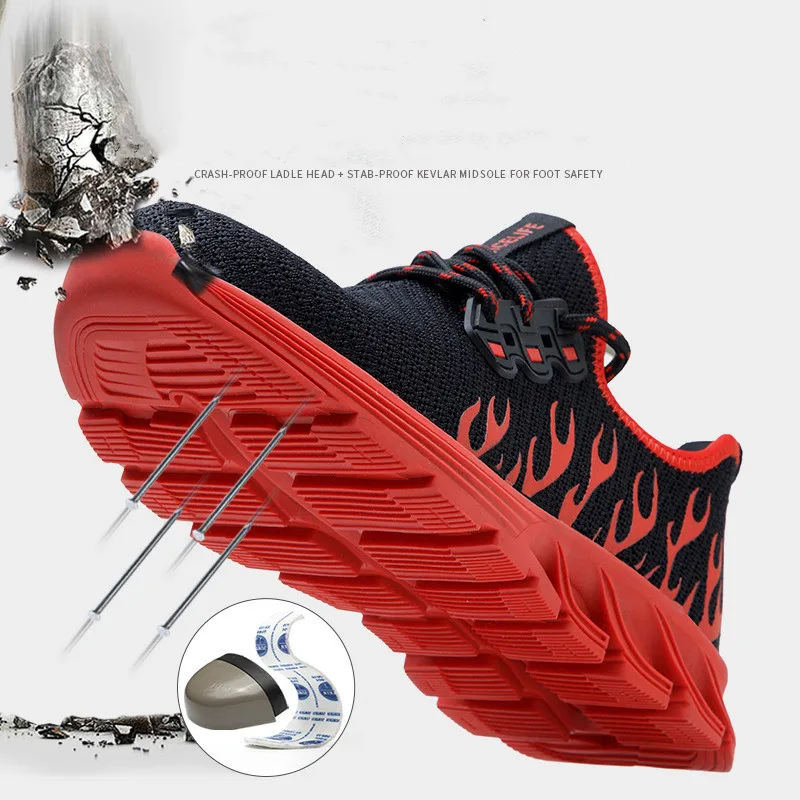 

Man Casual Breathable Steel Toe Caps Work Safety Shoes Summer Mesh Anti-Pierce Construction Industrial Security Boots