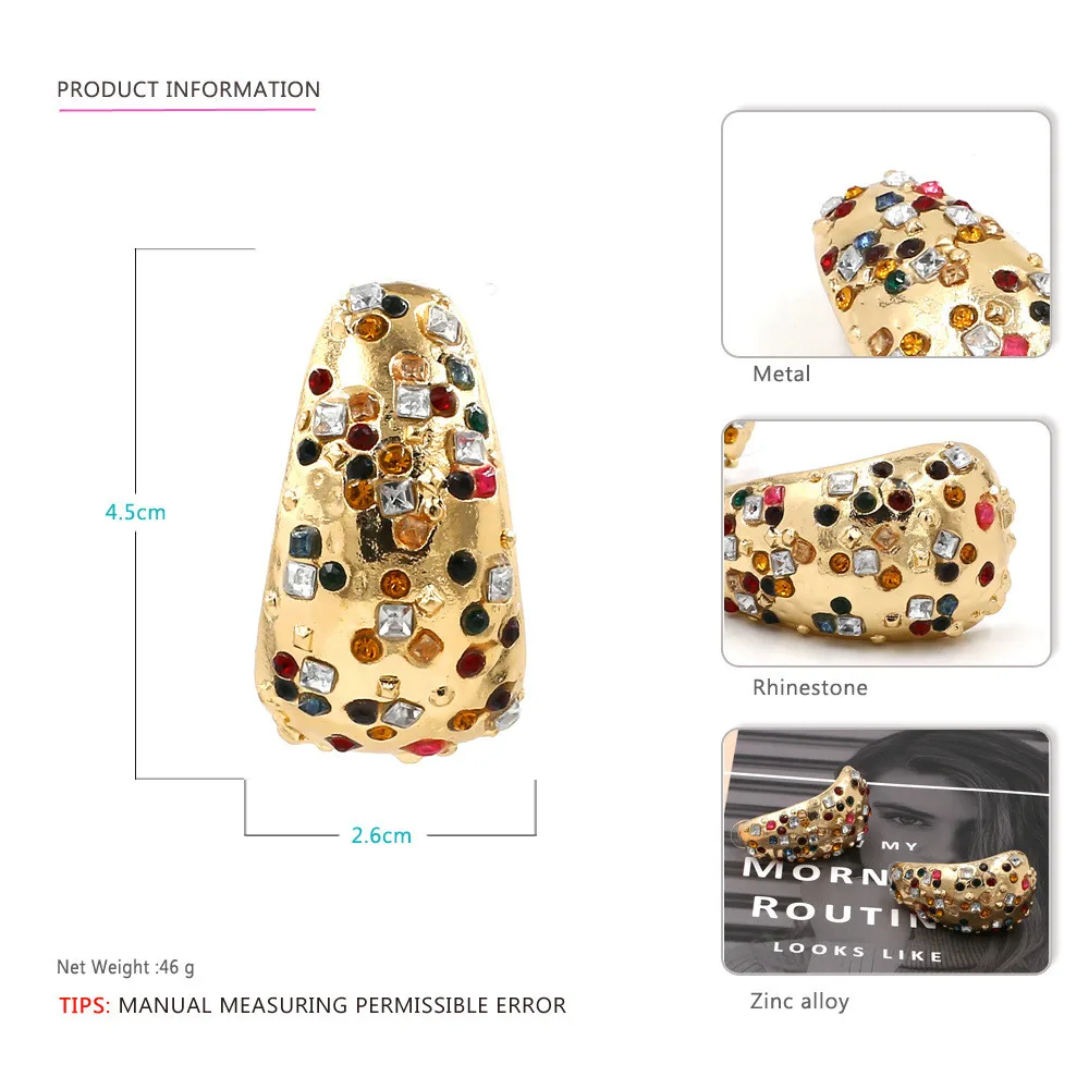 

Metal inlaid diamond colorful geometric personality outstanding high cold temperament female Earrings