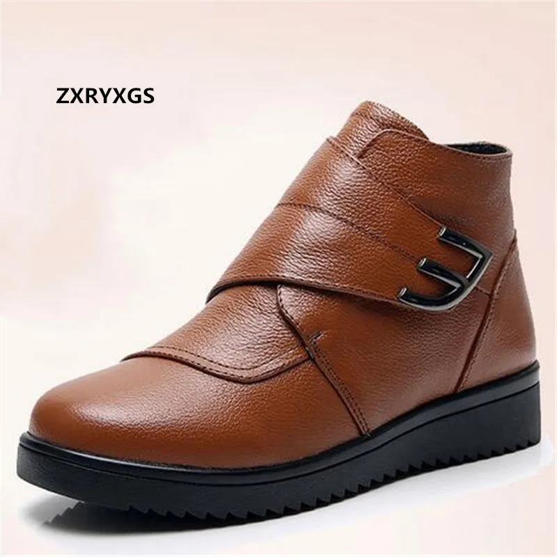 Женские ботильоны из натуральной кожи большие размеры Повседневная Теплая обувь