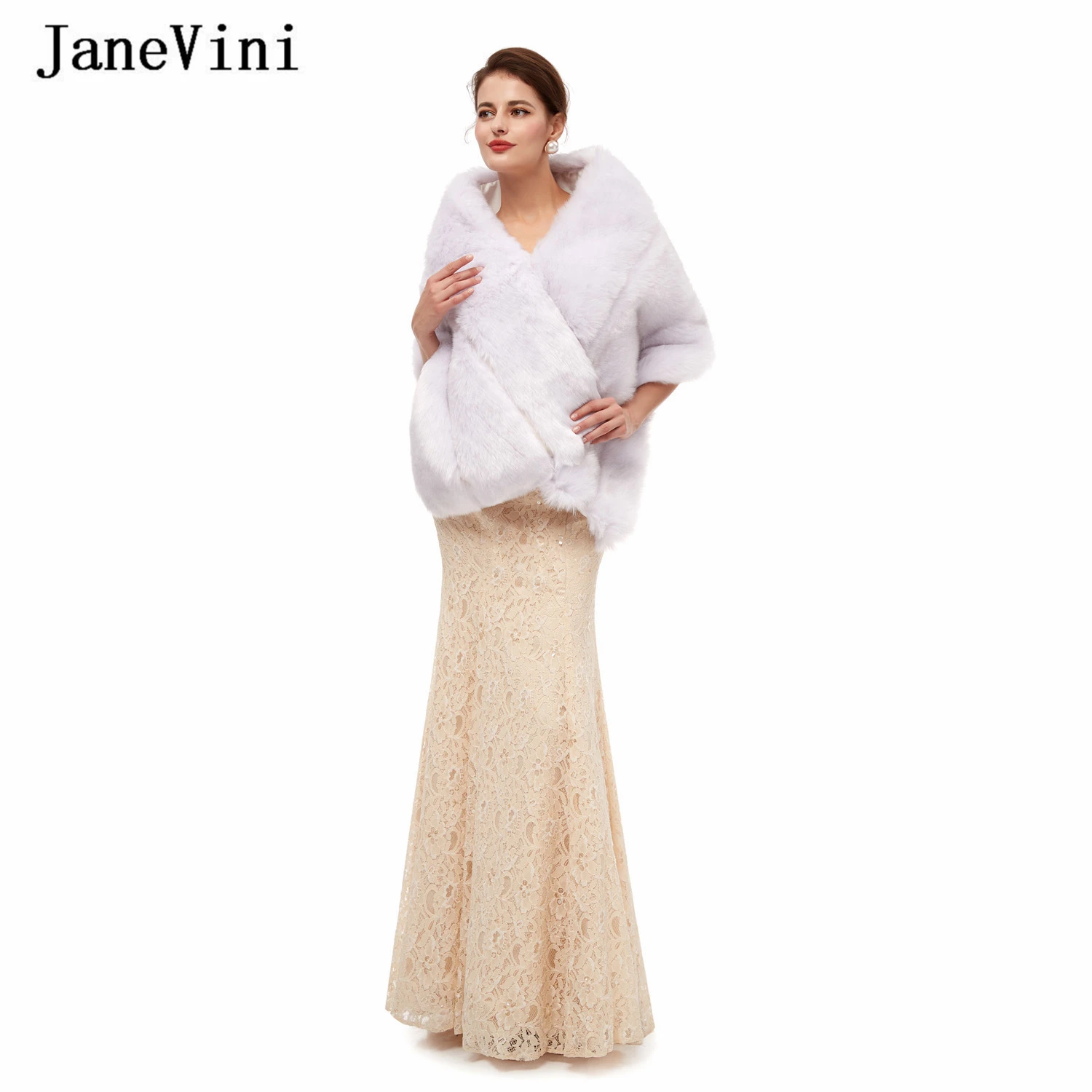 JaneVini новые модные зимние белые свадебные болеро из искусственного меха