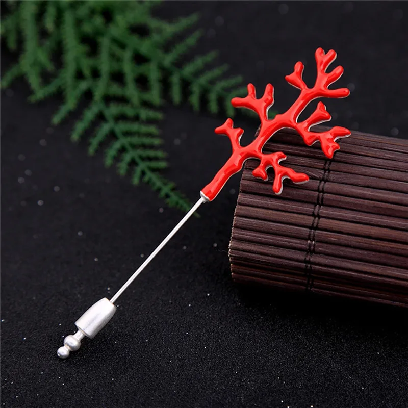 

Pinksee Classical Elegant Red Enamel Coral Brooch Pins for Women Men Simple Fashion Wedding Suit Accessories