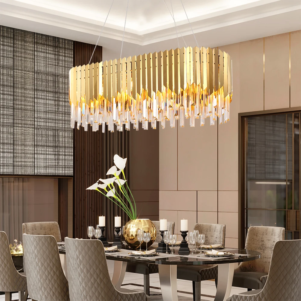 Candelabro Led moderno para sala de estar, accesorio de luz colgante de cocina de cristal redondo de acero inoxidable dorado para dormitorio