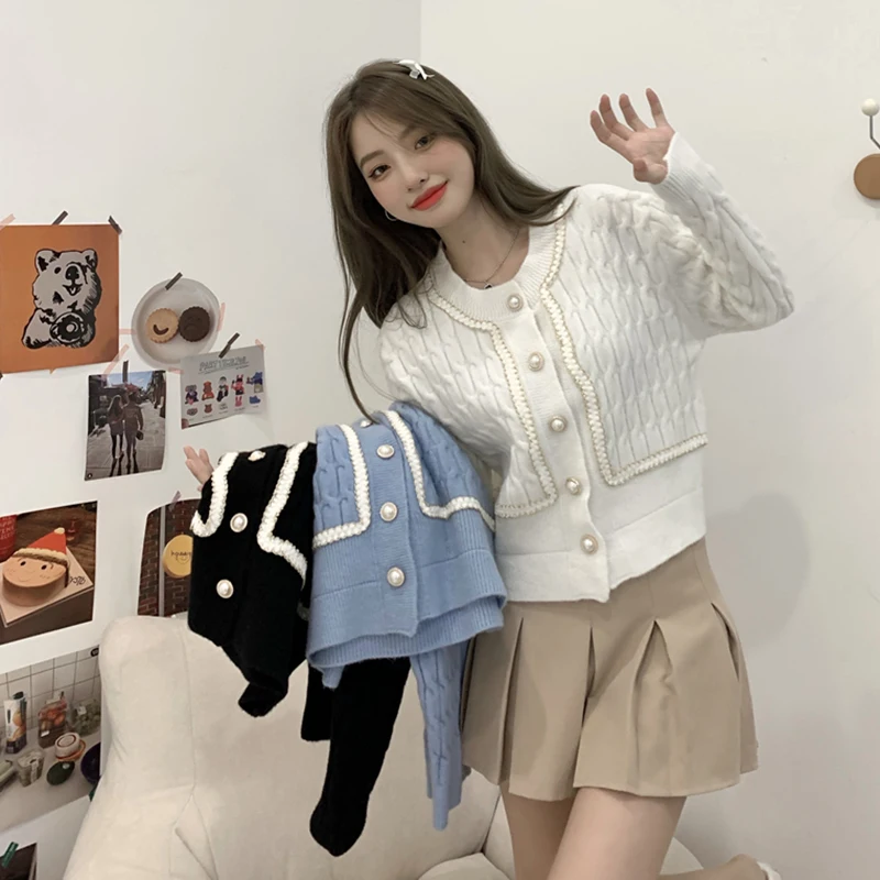 

Sannian Women Coat Knitted Cardigan Jacket Women Spring And Autumn 2021 New Long-sleeved Sweater Sense Niche Short Top Ladies