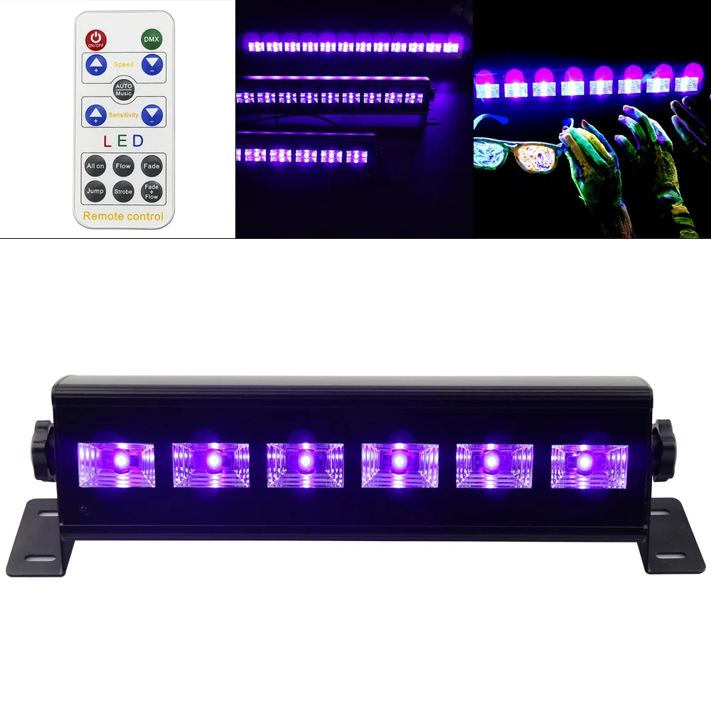 6 светодиодный 18 Вт пульт дистанционного управления УФ фиолетовый черный свет с