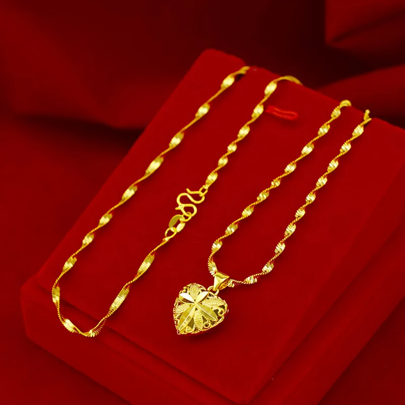 

Real 18K Gold Necklace Pendant for Women Collar Wedding Engagement Jewelry Love Heart Chain Necklace Choker Birthday Gifts Girl
