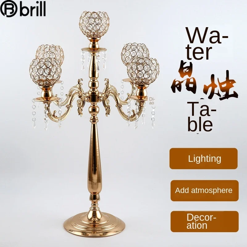 

Nordic Creative Crystal Candle Holder Gold Metal 5 Arm Candlestick Wedding Center Bougies Et Supports Portavelas Decoracion