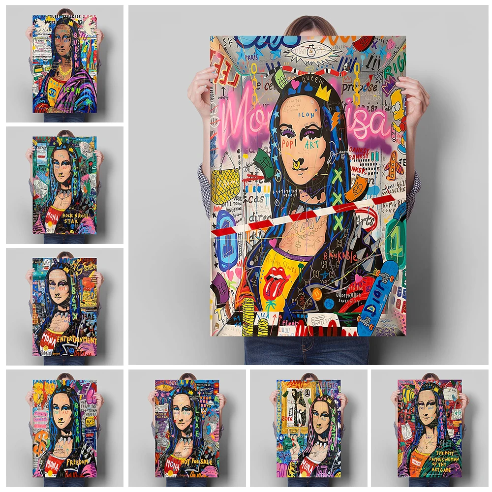 Картина на холсте Мона Лиза Постер с граффити HD настенное украшение для