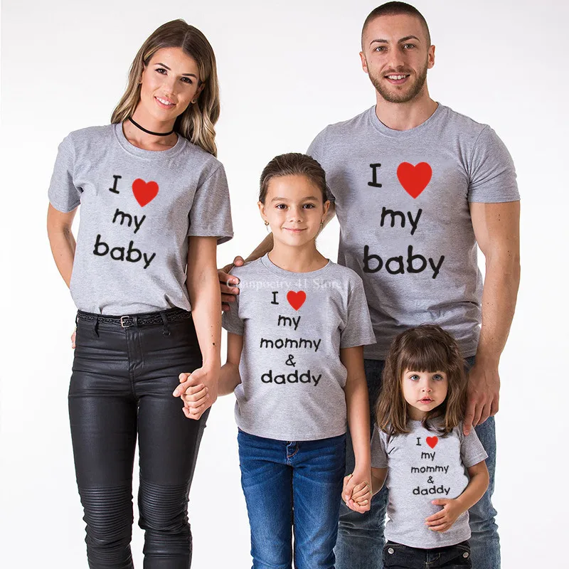 Одинаковые рубашки для семьи хлопковые топы с короткими рукавами I Love My Baby папы и