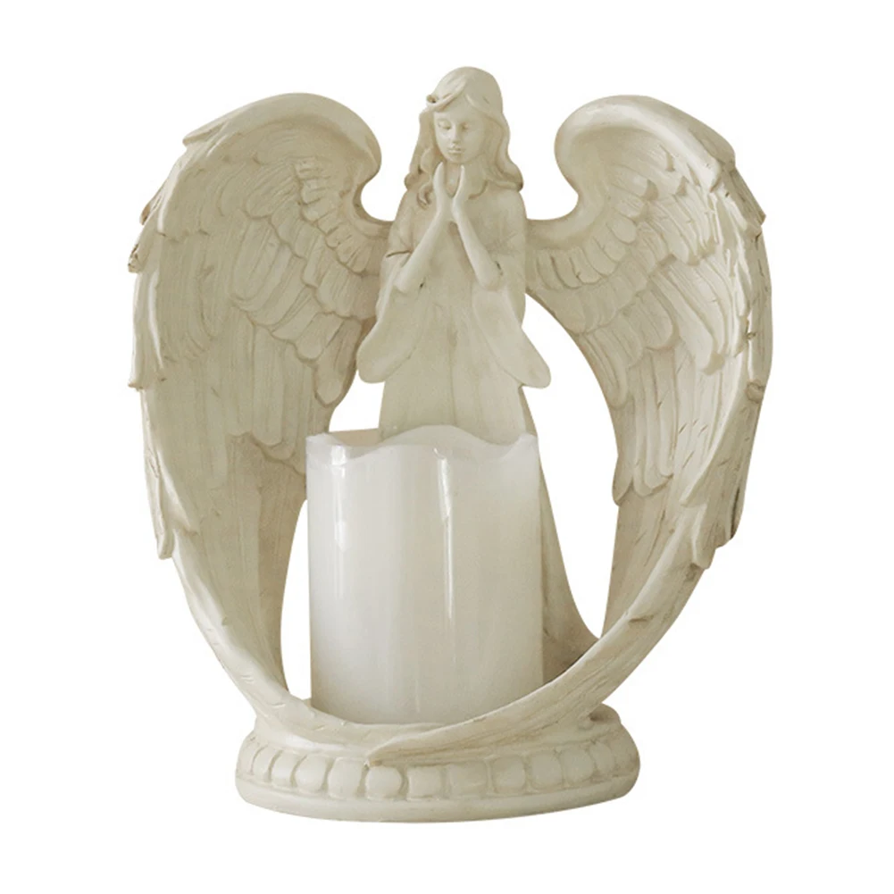 

Praying Electronic Candlestick Collection Wedding Statue Crafts Decorative Home Wings Resin Ornaments Gifts Angel Figurine