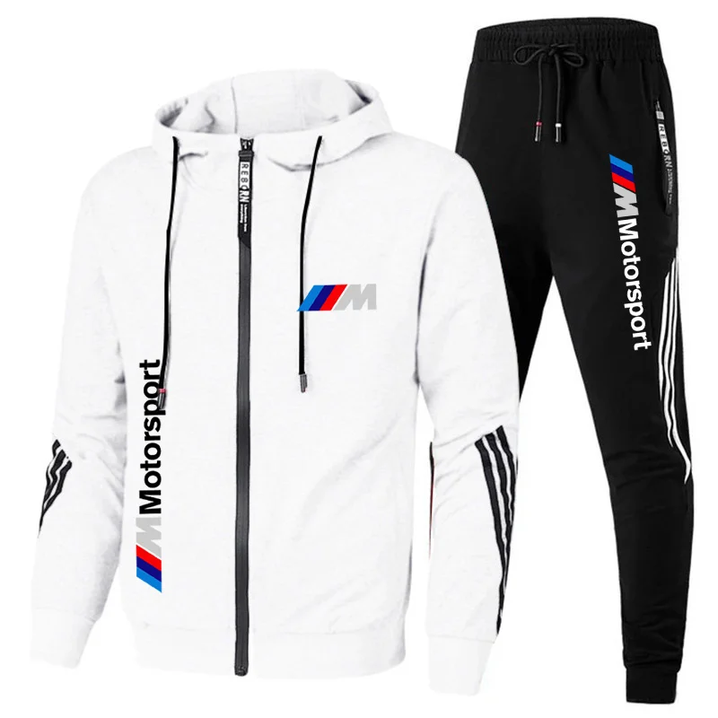 

2021 new men's fashions with hoodies printed seam jacket + trousers 2 male garment hoodie cardigan casual jacket