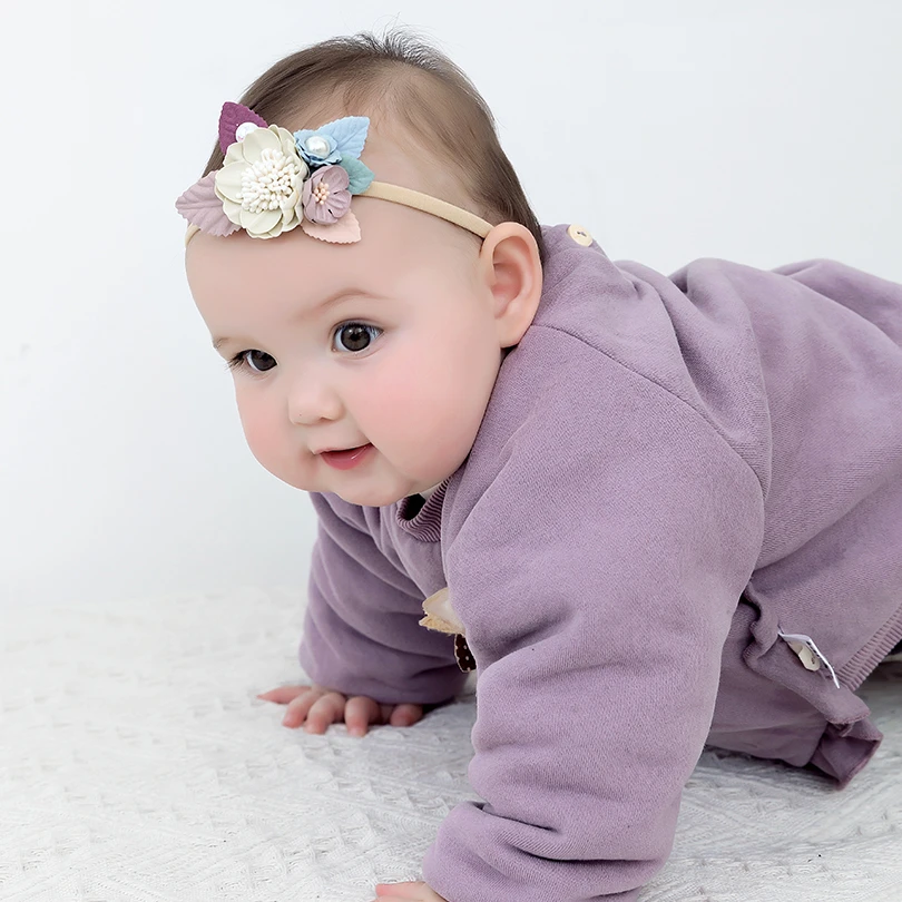 

Floral Baby Accessories For Girls Soft Nylon Headband Pearl Chiffon Flower Headbands Hair Elastic Bands Kids Turban 2020