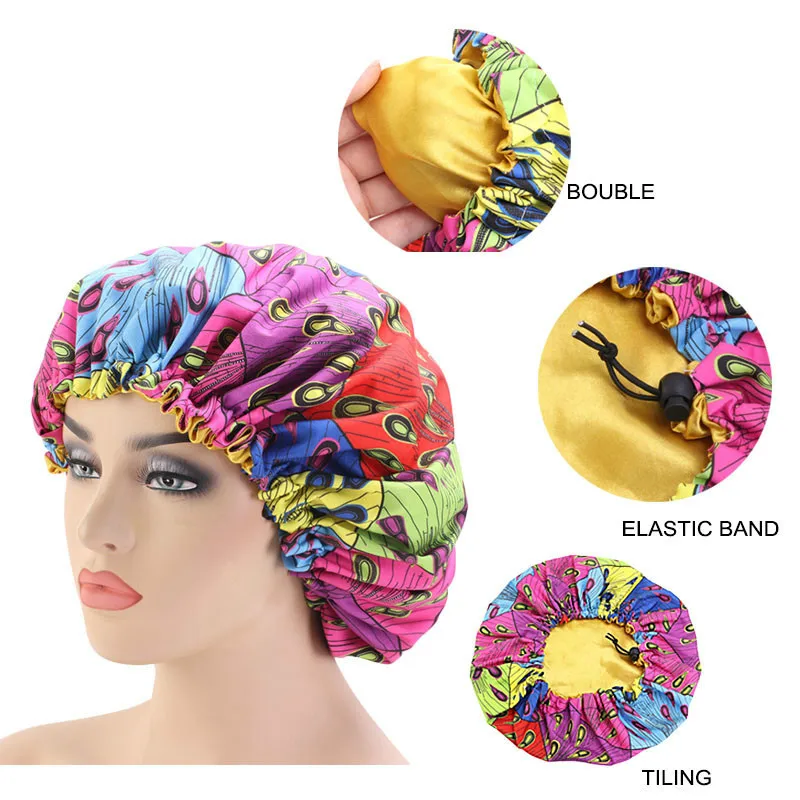

New Big Print Ankara Women Sleep Bonnet Women Head Cover Silky Stain Elastic Cap Ladies Head Wrap Hat Hair Accessories Fashion