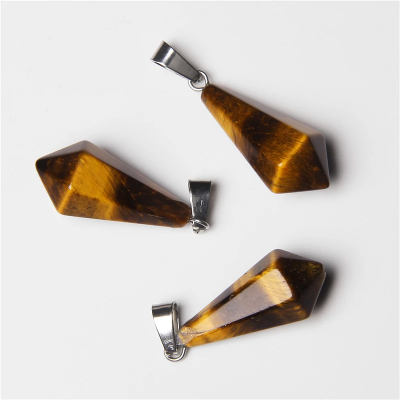 

Natural Stone Quartz Crystal Unakite Tiger Eye Pendulum Hexagonal Pyramid Pendant For Diy Jewelry Making Necklace 2pcs Wholesale