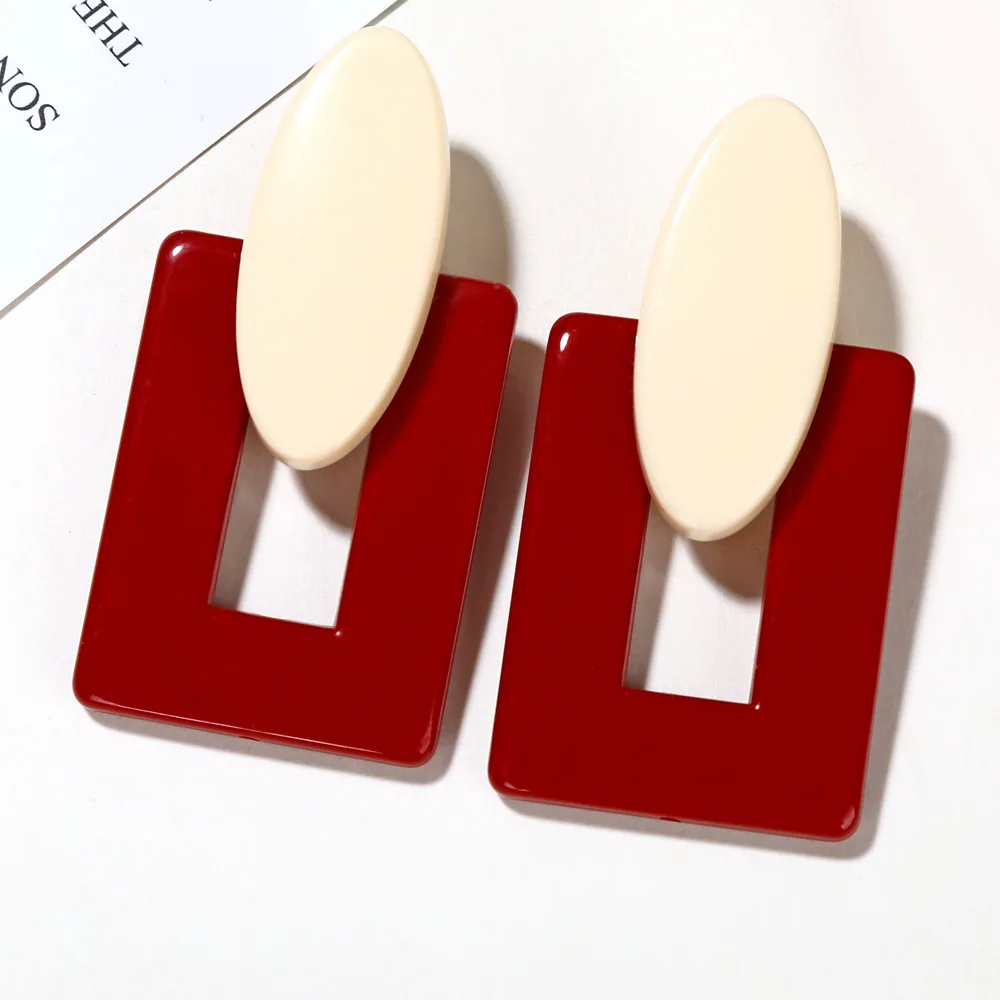 

New Exaggerated Vintage Earrings Geometric Rectangle Acrylic Large Earrings Fine Jewelry For Woman Harajuku Accessories