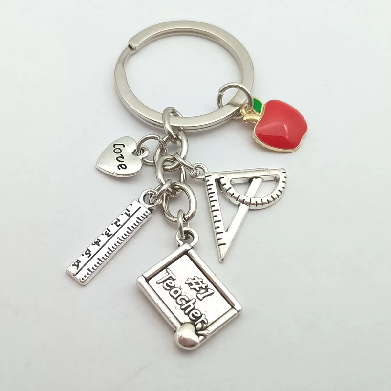 Брелки с красным яблоком для учителей цепочка ключей большим сердцем учения