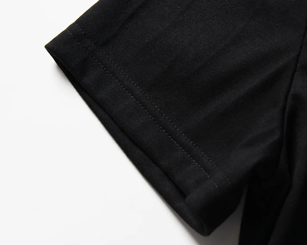 [EAM] 2021 Новое весенне летнее черное свободное платье с круглым вырезом и короткими