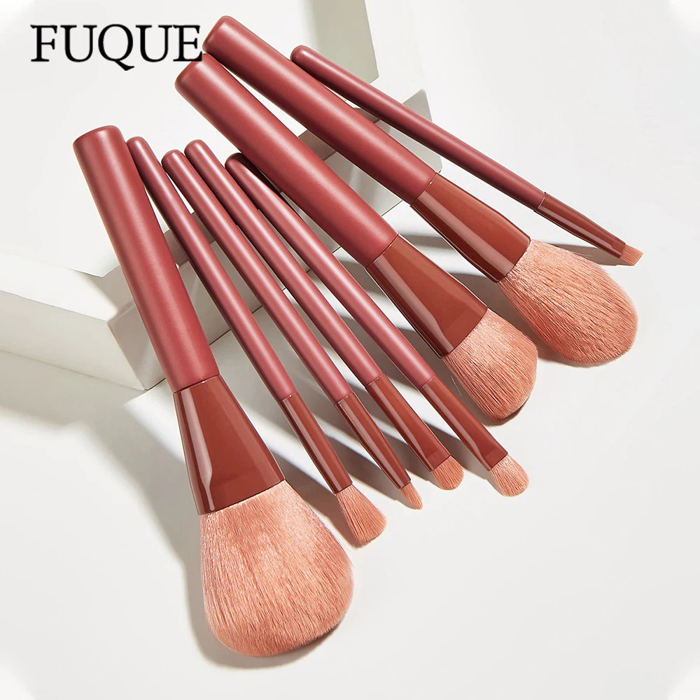 

FUQUE 8 Pcs Red Paint Makeup Brushes Set High Quality Wooden Handle Professional Foundation Powder Eyebrow Women Cosmetic Tool